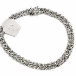 Jan- Silver Rhinestone Cuban Link Chain Necklace